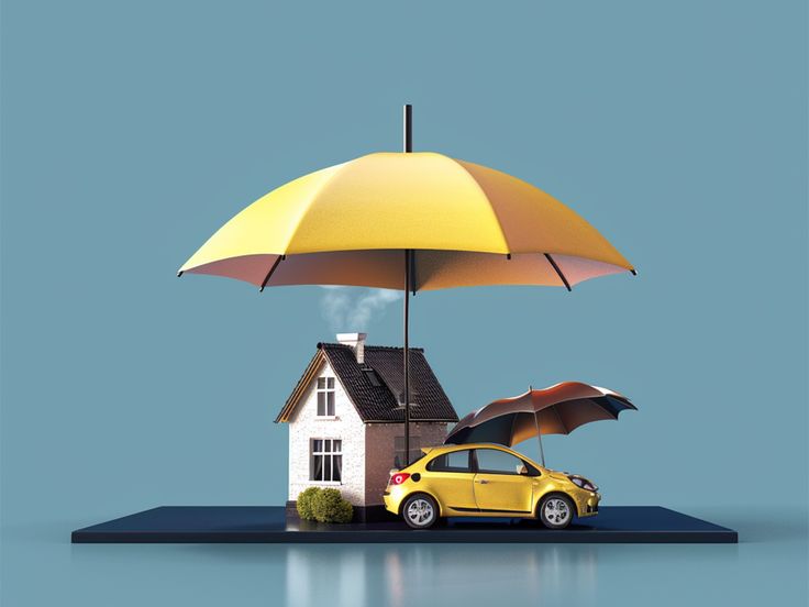 House and car protected under umbrella — home and travel insurance
