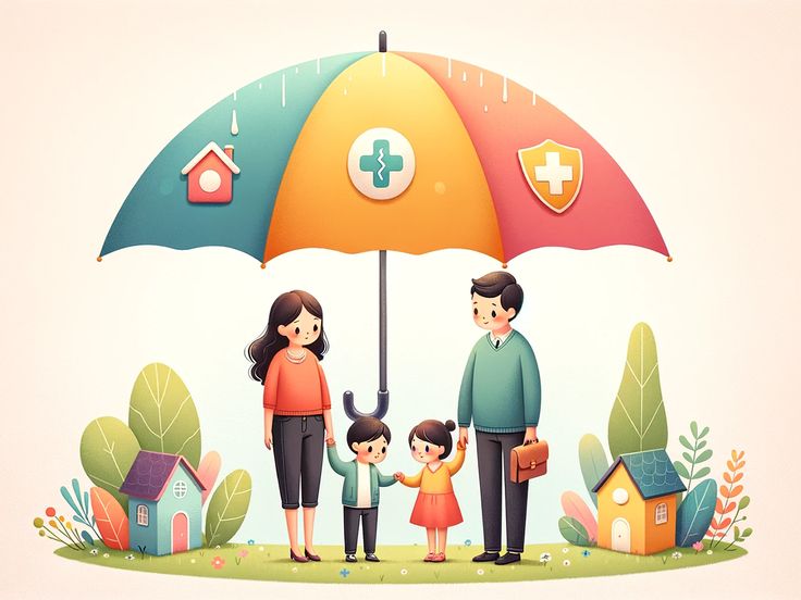 Family under protection umbrella — life and term insurance